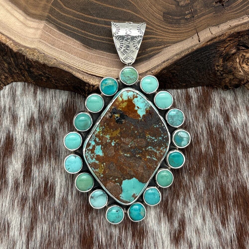 FEDERICO JIMENEZ Sterling Silver & Royston Turquoise Cluster Pendant Sampler